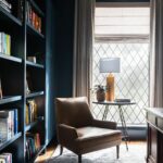 diamond paned glass Dark Blue Study Dallas interior design