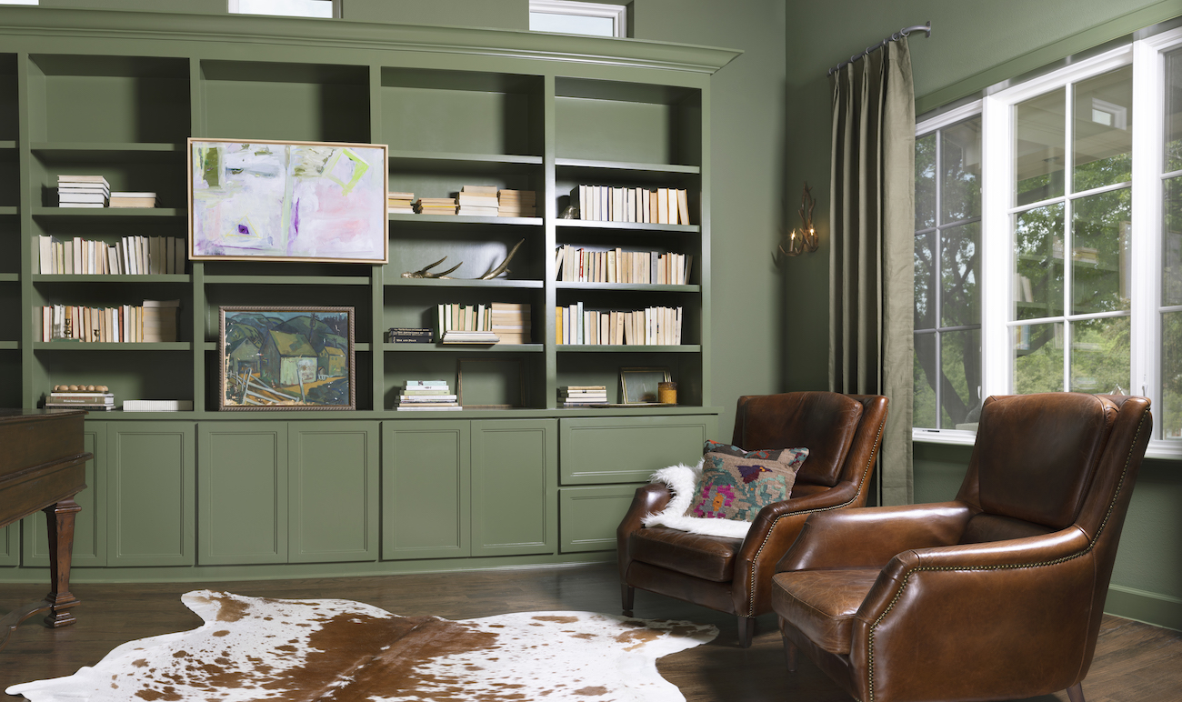 home-office-study-interior-design-olive-green-built-in-bookshelf