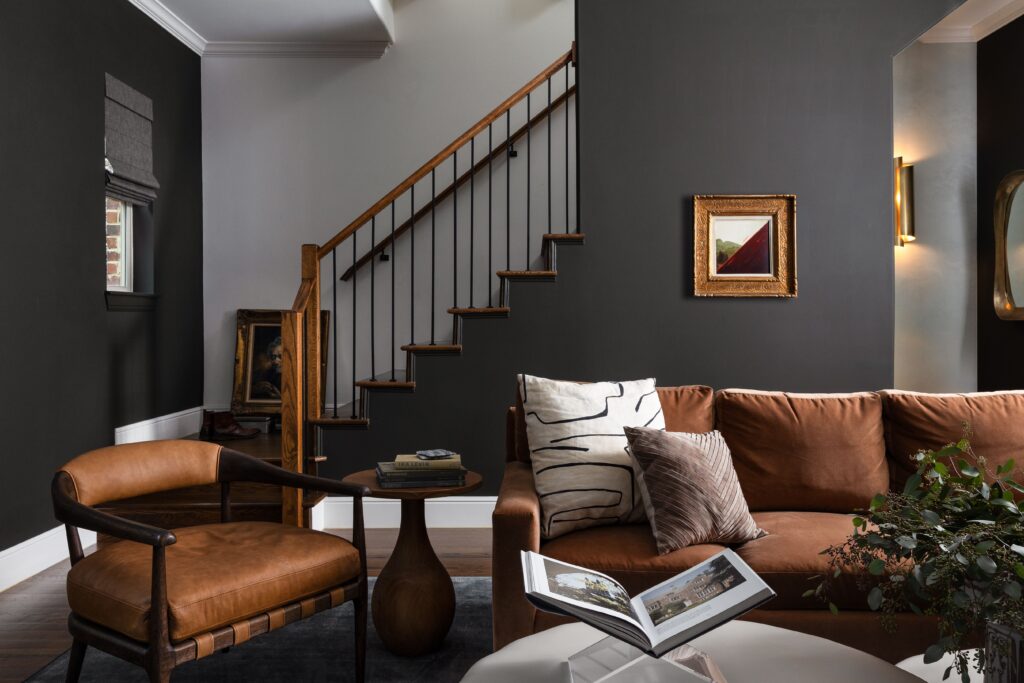 Townhome Dallas dark gray walls, custom art