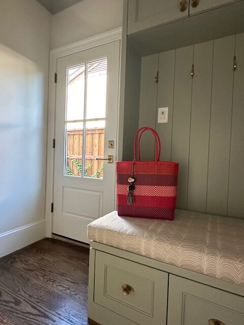 Mudroom: Built-in mudroom bench with drawers and hooks, Dallas home renovation