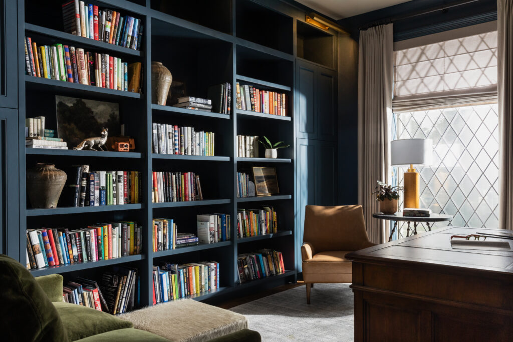 Blue Color Drenched Study Bookshelves Dallas.jpg