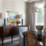 Pattern mixing in a Dallas interior design project, layered wallpaper and mixed seating by Elizabeth Ryan Interiors
